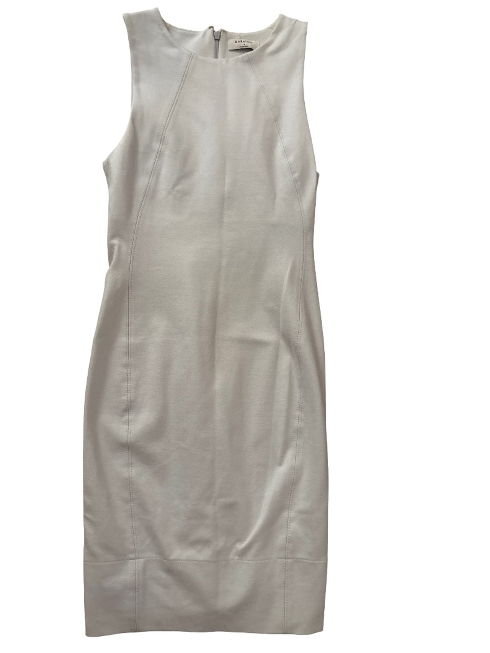 Babaton Grayish White Sleeveless Midi Sheath Dress